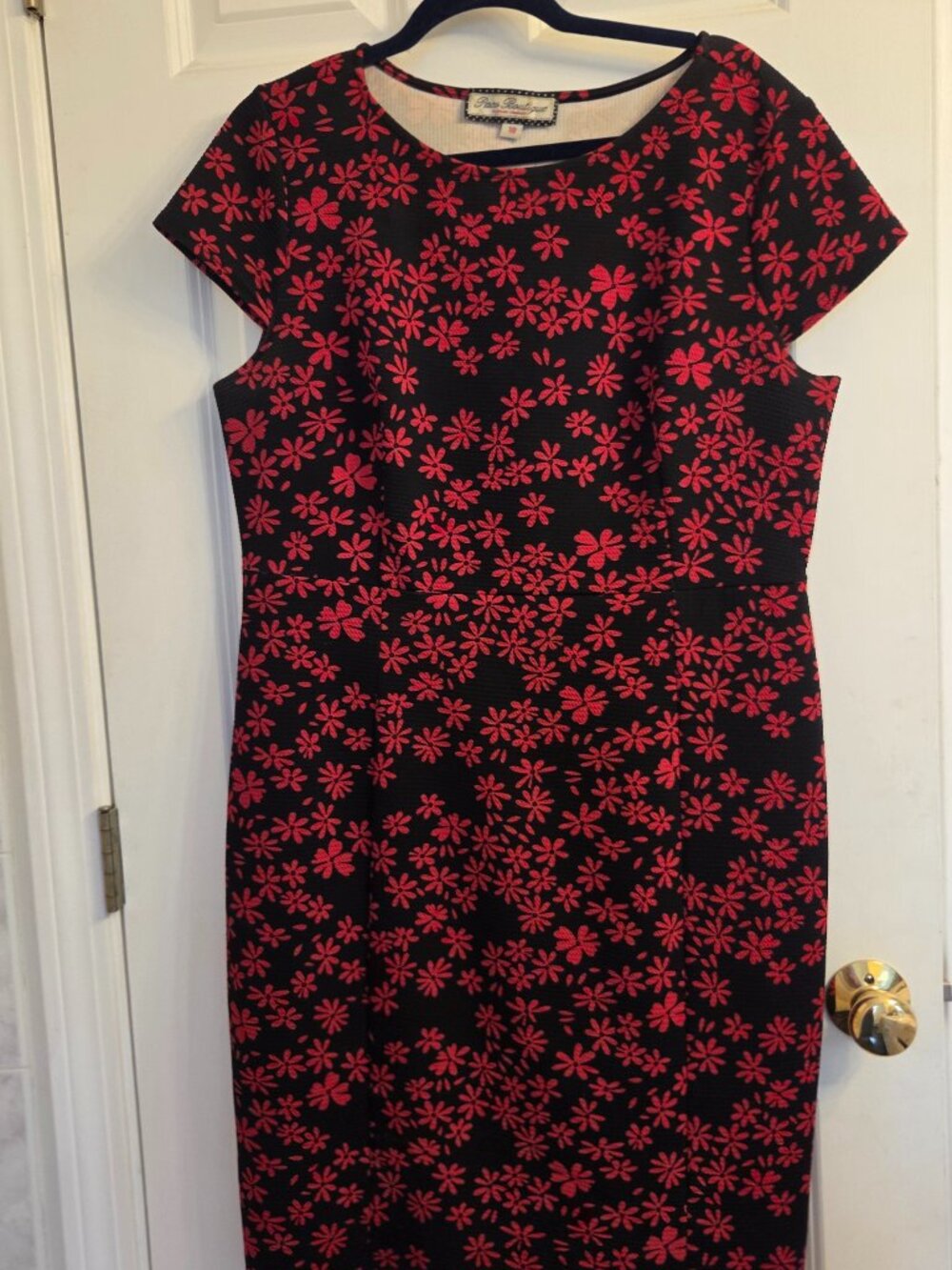 PACO (UK) Black Jersey Knit Dress with Red Floral Detail